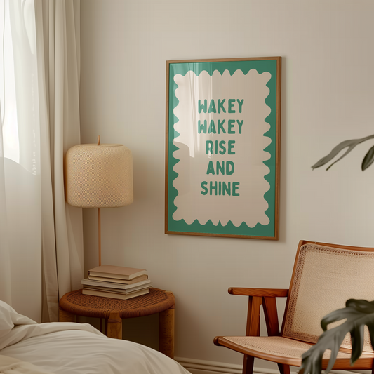 Wakey Wakey Rise and Shine | Vivid Teal and Cream | Art Print