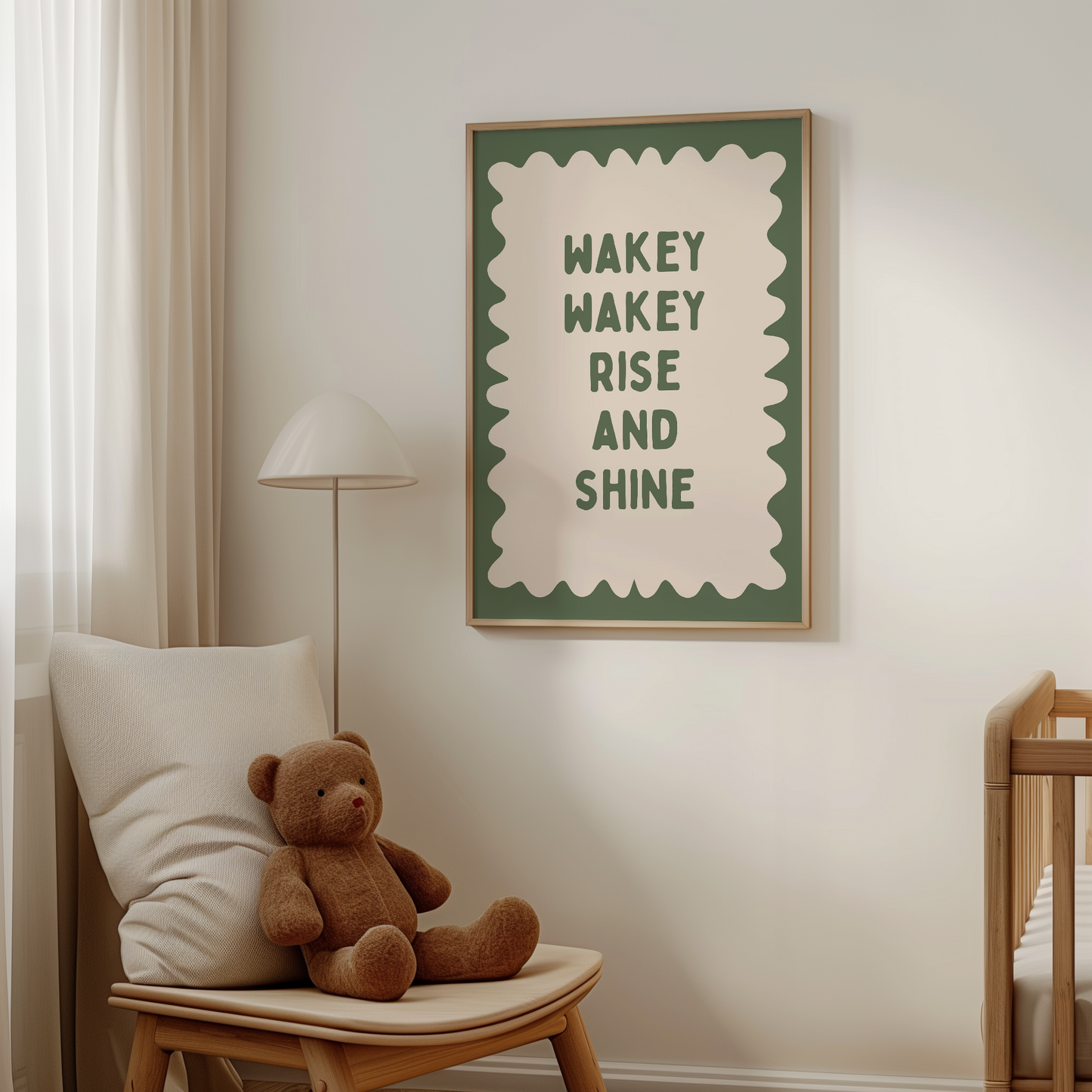 Wakey Wakey Rise and Shine | Olive Green and Cream | Art Print