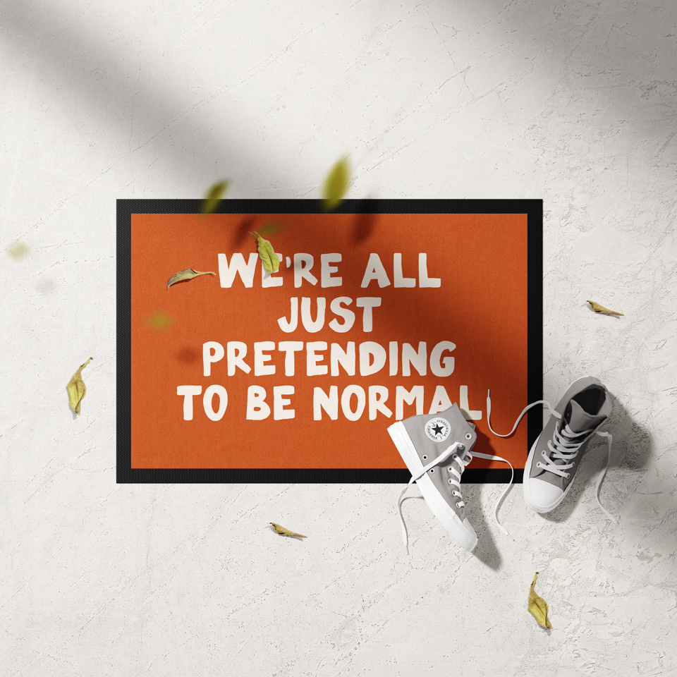 WISDOM & WONDER X HEY WONDER | We're All Just Pretending To Be Normal | Cream & Rust | Indoor Door Mat