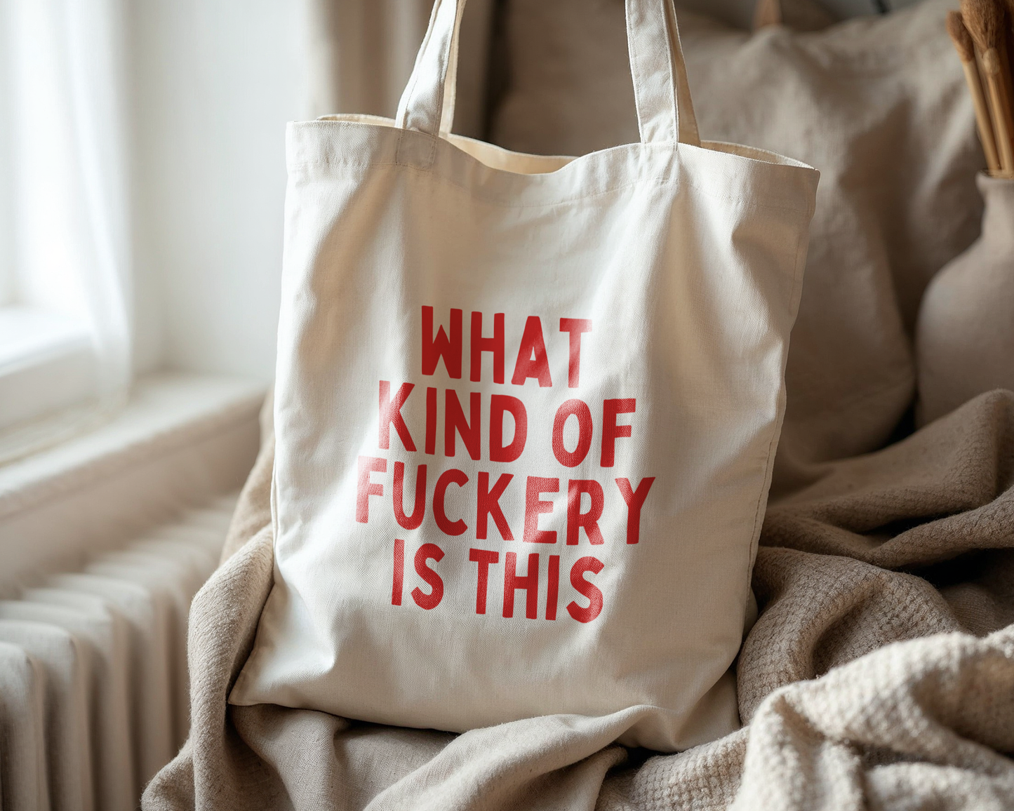 What Kind Of Fuckery Is This | Natural & Lobster Red | Organic Cotton Tote Bag