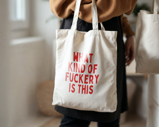 What Kind Of Fuckery Is This | Natural & Lobster Red | Organic Cotton Tote Bag