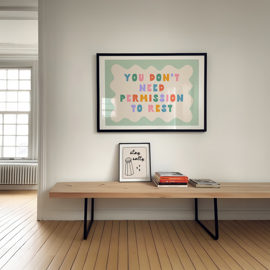 WISDOM & WONDER DESIGNS X POTS UK | You Don't Need Permission To Rest | Seafoam & Pick and Mix | Art Print