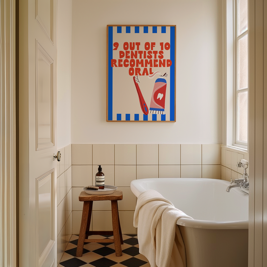 Lustre / A5 Print | 9 Out Of 10 Dentists Recommend Oral | Blue and Red | Wall Print | Wisdom and Wonder Designs
