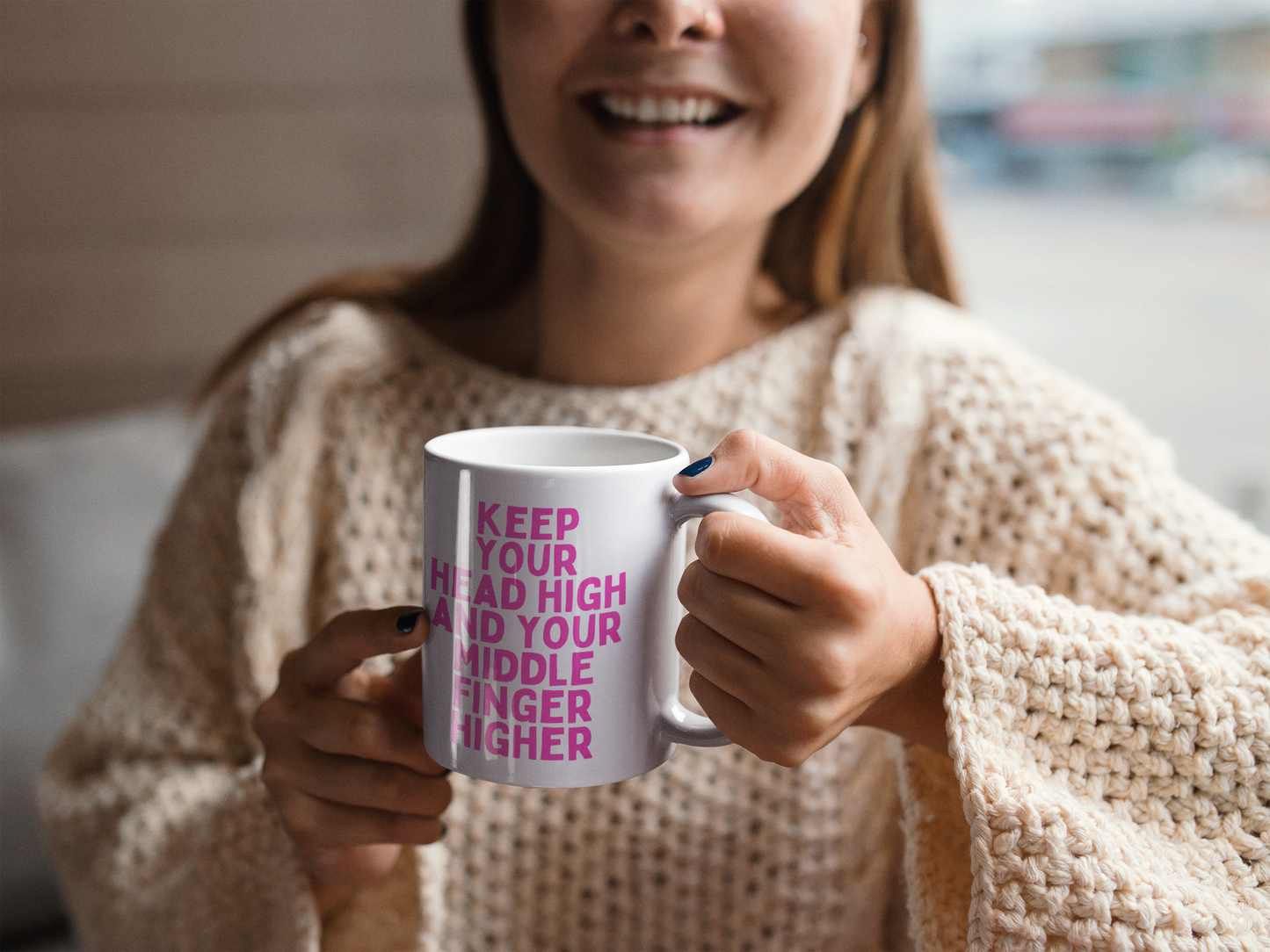 Ceramic / White Mugs | Keep You Head High And Your Middle Finger Higher | Hot Pink | Ceramic Mug | Wisdom and Wonder Designs