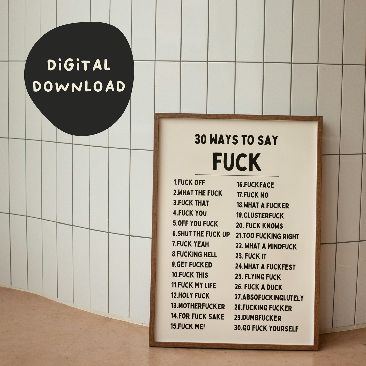 Default Title Digital Download | Digital Download | 30 Ways To Say Fuck | Black and Cream | Wisdom and Wonder Designs