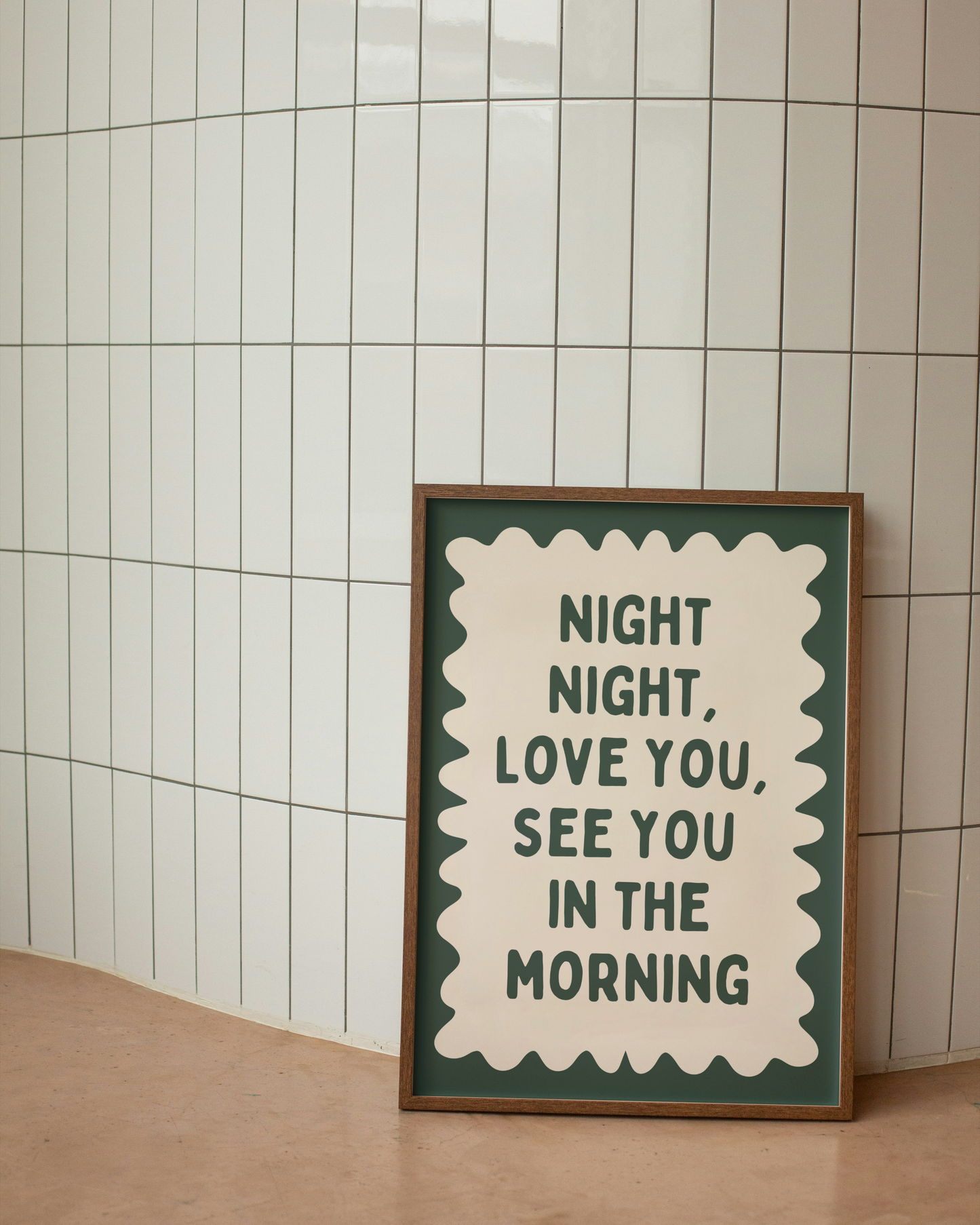 Night Night, Love You | Forest Green and Cream | Wall Art Print