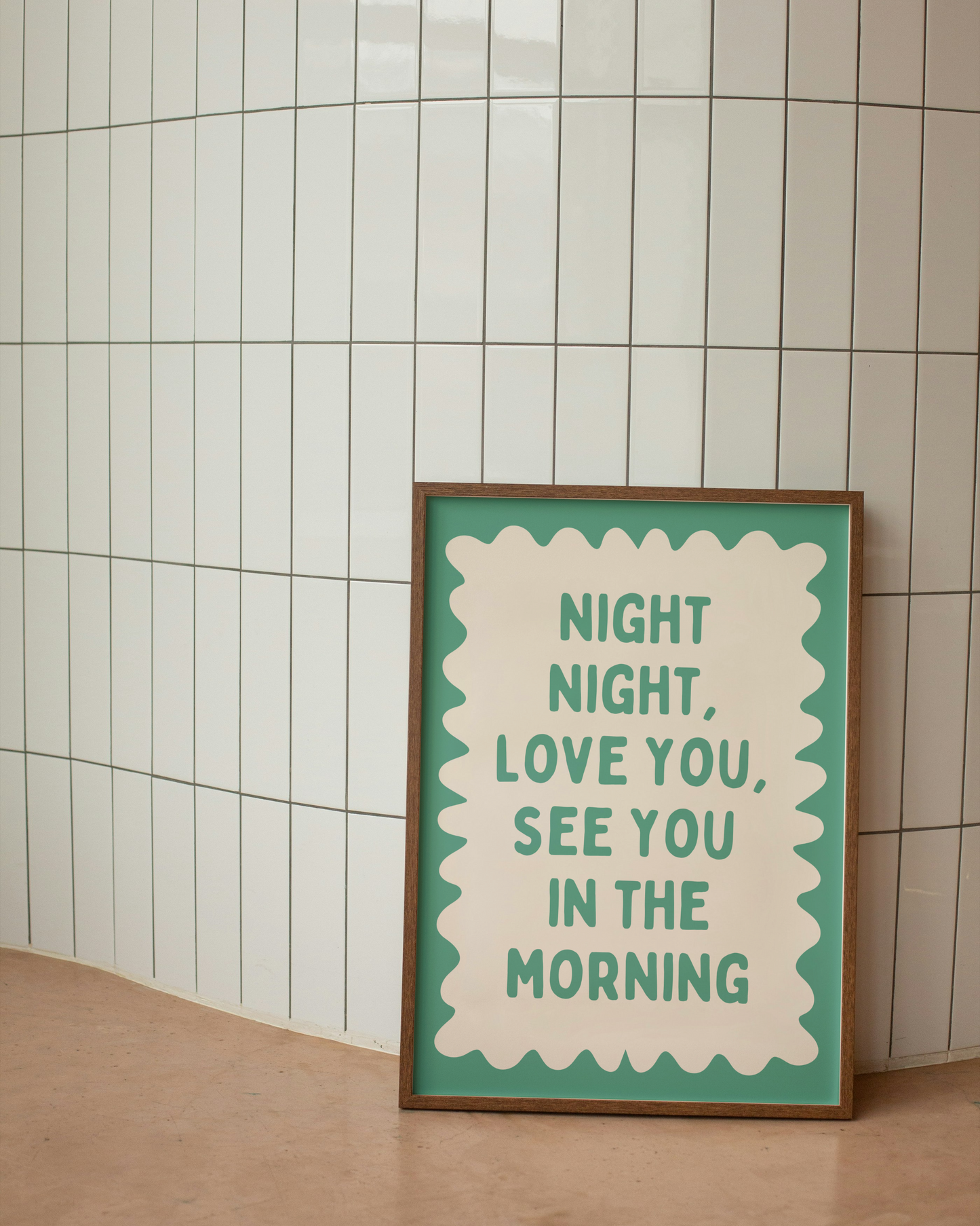 Night Night, Love You | Vivid Teal and Cream | Wall Art Print
