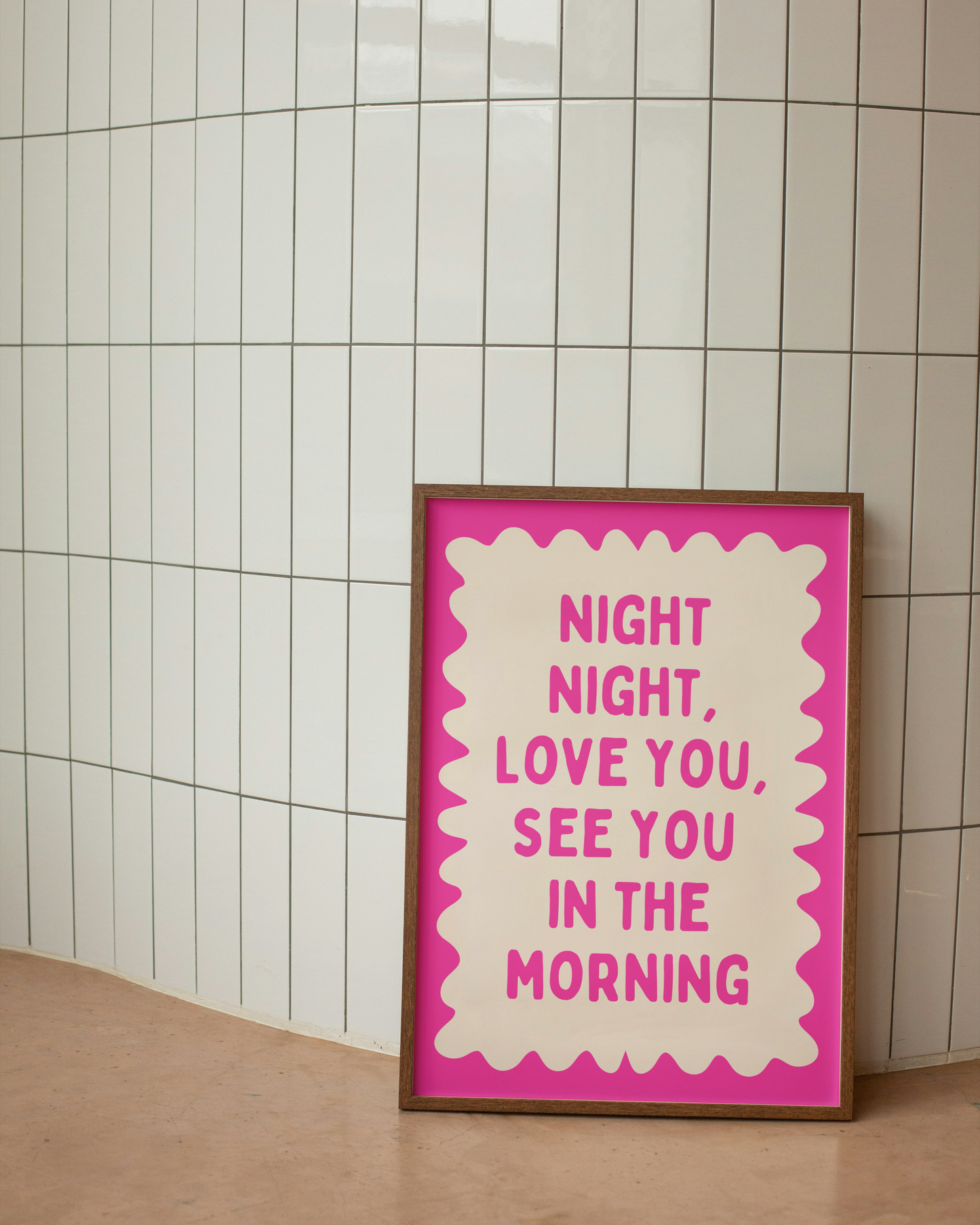 Night Night, Love You | Hot Pink and Cream | Wall Art Print