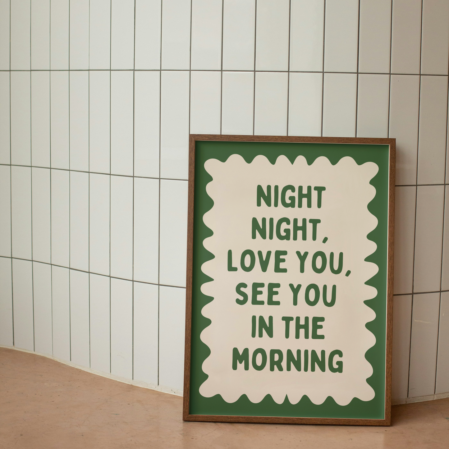 Night Night, Love You | Hunter Green and Cream | Art Print