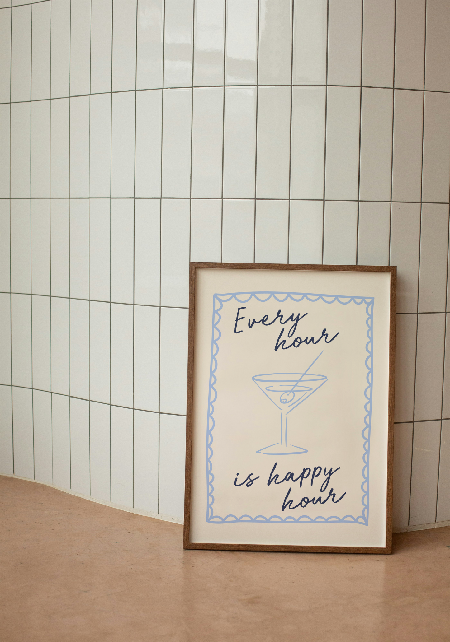 Lustre / A5 Print | Every Hour Is Happy Hour | Cornflower Blue, Navy and Cream | Art Print | Wisdom and Wonder Designs