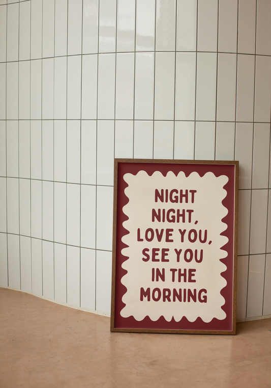 Lustre / A5 Print | Night Night, Love You | Plum and Cream | Wall Art Print | Wisdom and Wonder Designs
