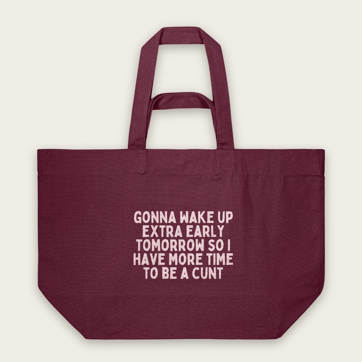 Gonna Wake Up Extra Early Tomorrow | Tote Bag in Burgundy (18541_Gonna-Wake-Up-Extra-Early_STAU117_Burgundy_Tote-Bag_Mockup.png)