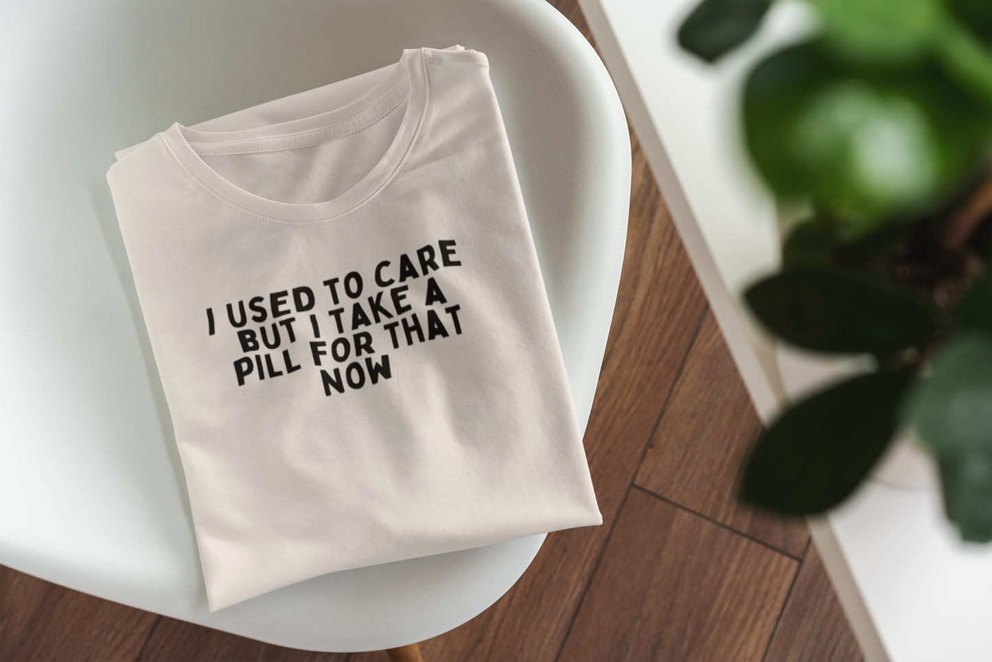 White / XX-Small T Shirt | I Used To Care But Now I Take A Pill For That | Black Graphic | Organic Unisex T Shirt | Wisdom and Wonder Designs