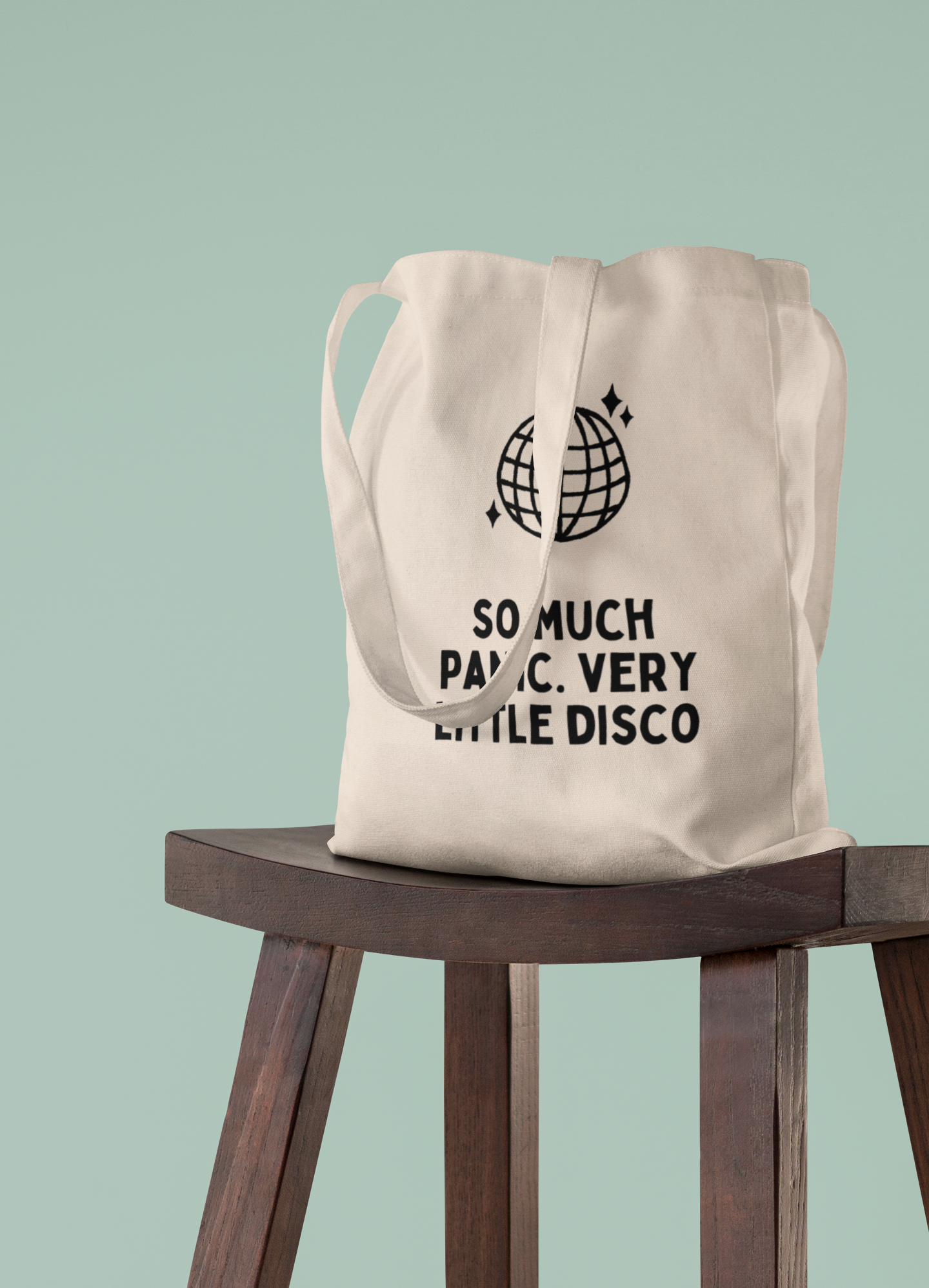 Natural Raw Clothing | So Much Panic. Very Little Disco | Black Graphic | Organic Cotton Tote Bag | Wisdom and Wonder Designs