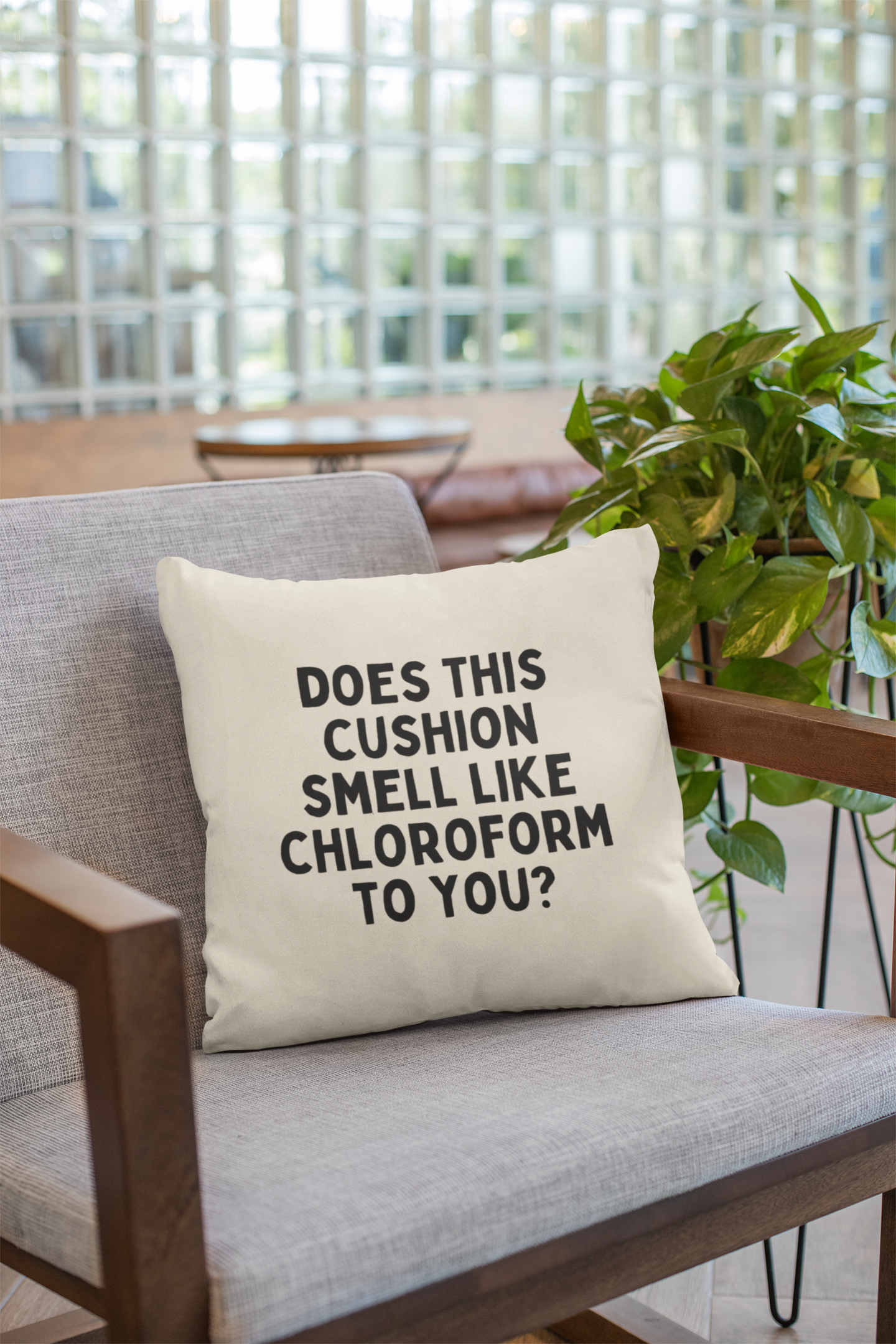 40 x 40 cm / Cover & Polyfibre Inner +£3.50 / Natural Cushion | Does This Cushion Smell Like Chloroform To You? | Black and Cream | Cushion | Wisdom and Wonder Designs