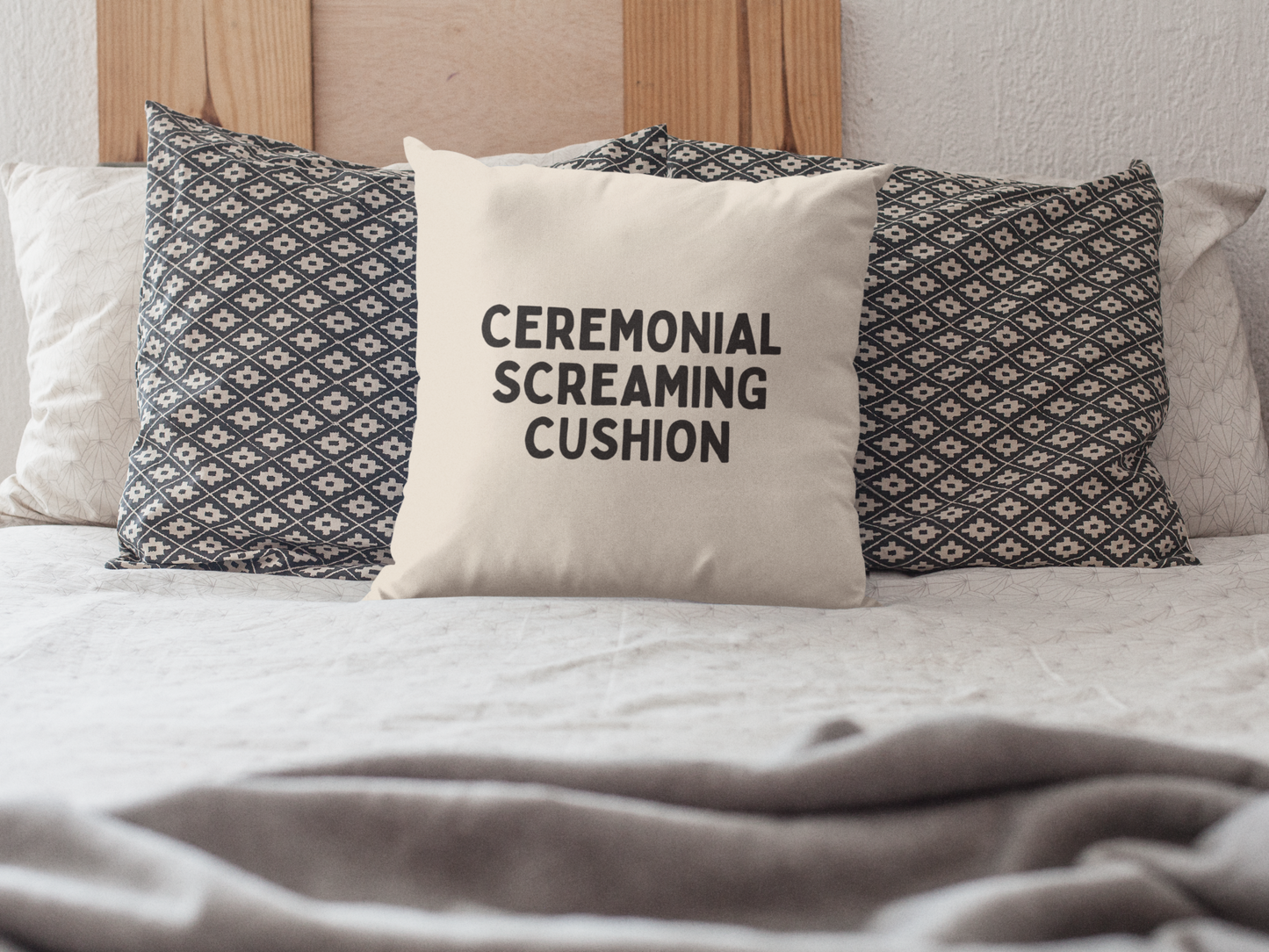 40 x 40 cm / Cover Only / Natural Cushion | Ceremonial Screaming Cushion | Black and Cream | Cushion | Wisdom and Wonder Designs