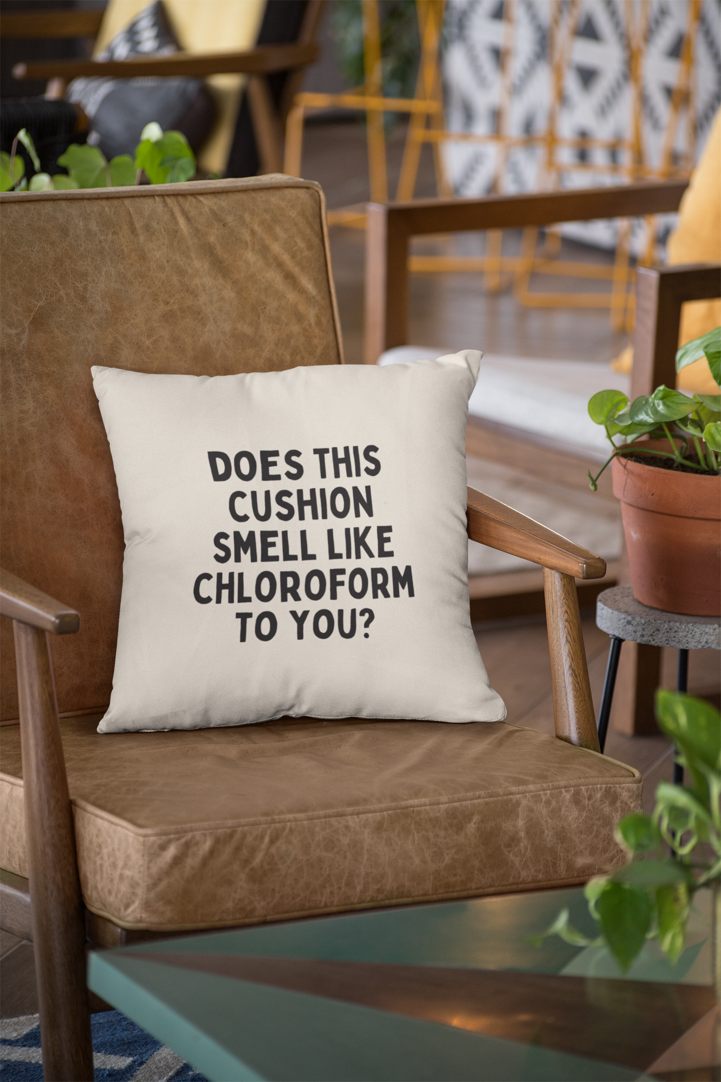 40 x 40 cm / Cover & Polyfibre Inner +£3.50 / Natural Cushion | Does This Cushion Smell Like Chloroform To You? | Black and Cream | Cushion | Wisdom and Wonder Designs