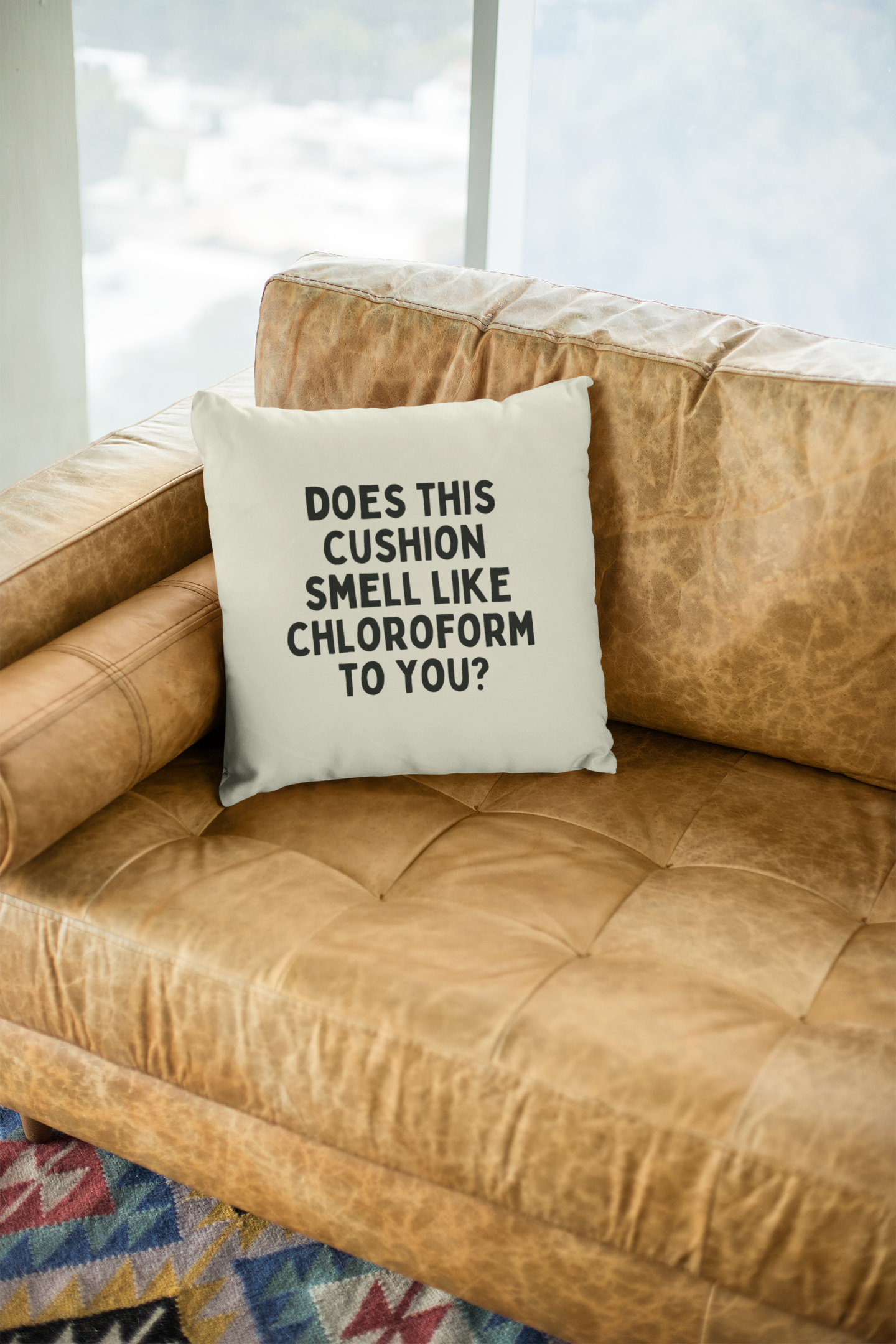 40 x 40 cm / Cover & Polyfibre Inner +£3.50 / Natural Cushion | Does This Cushion Smell Like Chloroform To You? | Black and Cream | Cushion | Wisdom and Wonder Designs
