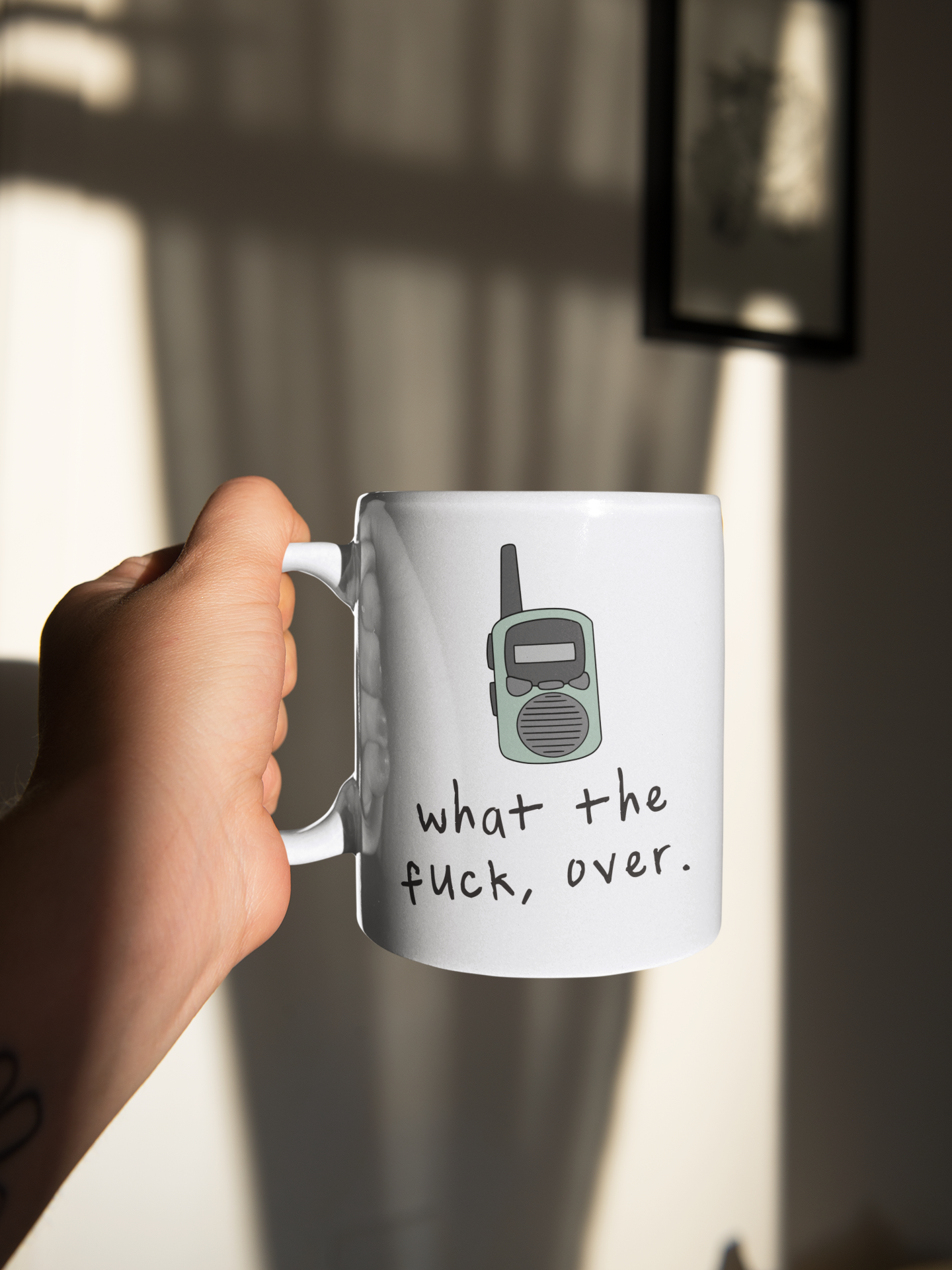 Ceramic / White Mugs | What The Fuck, Over | Walkie Talkie | Ceramic Mug | Wisdom and Wonder Designs