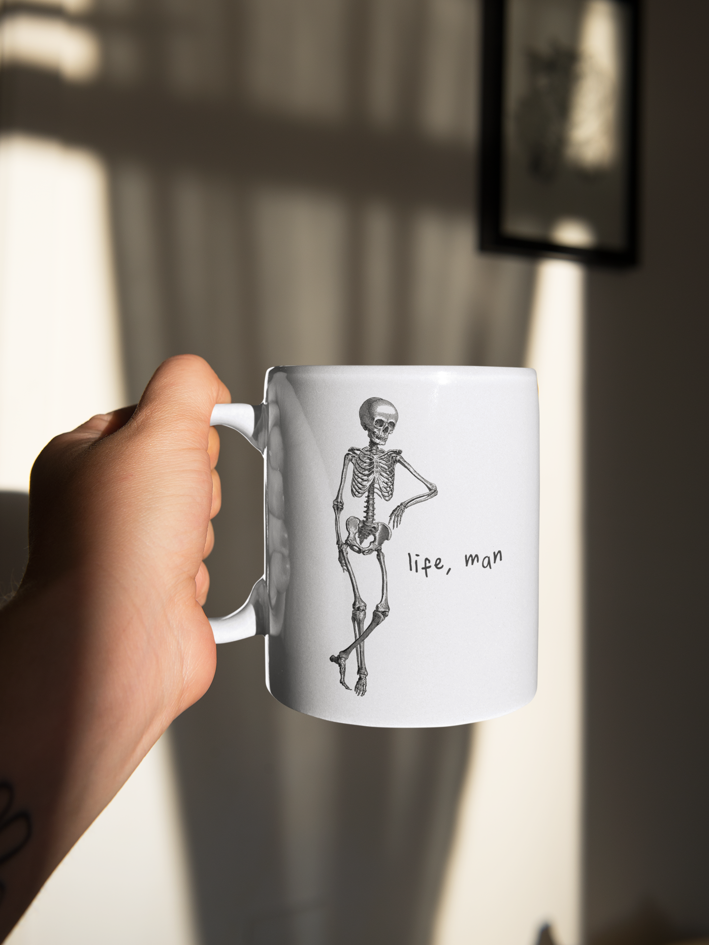 Ceramic / White Mugs | Life, Man | Skeleton | Ceramic Mug | Wisdom and Wonder Designs