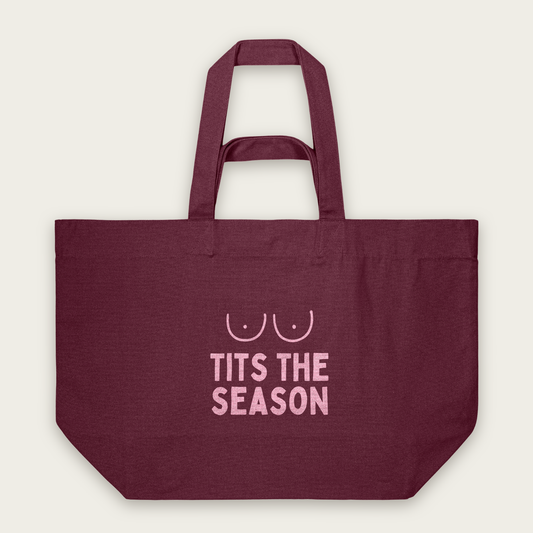 Tits The Season | Tote Bag in Burgundy (18424_Tits-The-Season_STAU117_Burgundy_Tote-Bag_Mockup.png)