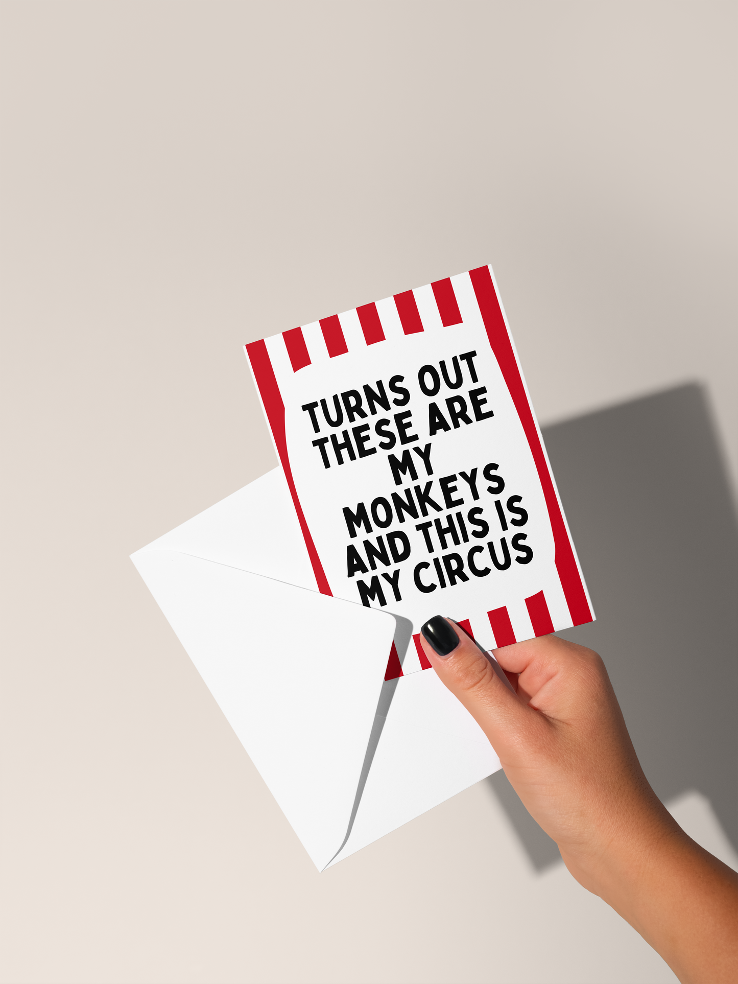 Turns Out These Are My Monkeys | Red and White | Bold | Greeting Card