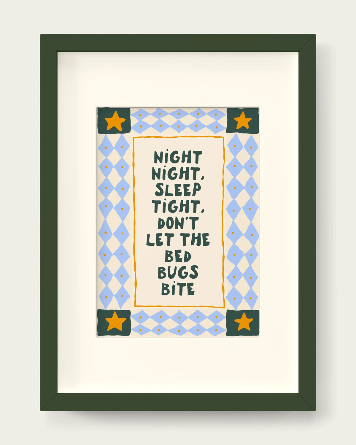 Cornflower-&-Mustard/Dark Green+mount