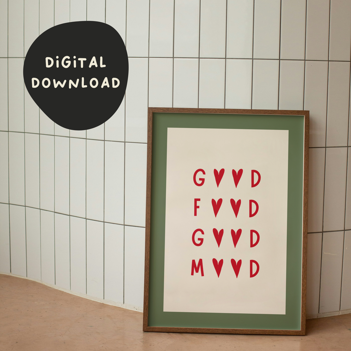 Digital Download | Good Food, Good Mood | Red and Olive Green