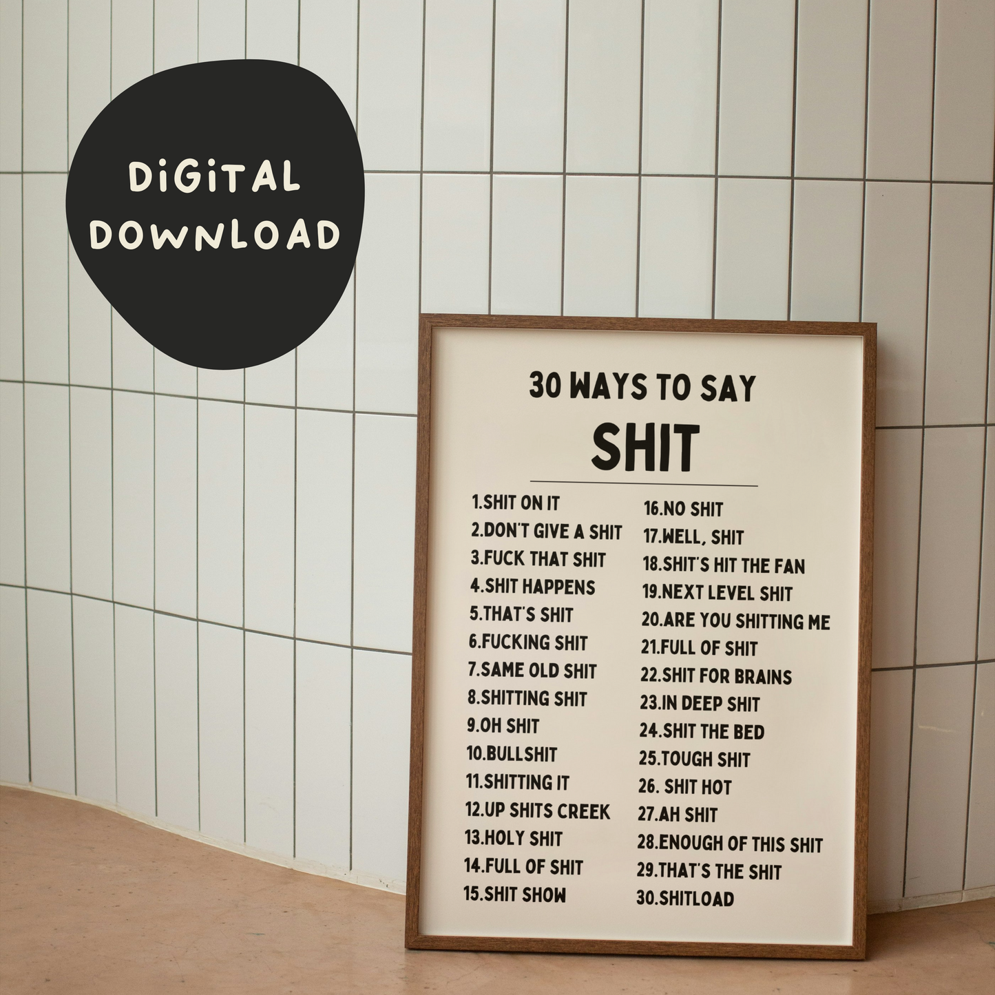 Digital Download | 30 Ways To Say Shit | Black and Cream