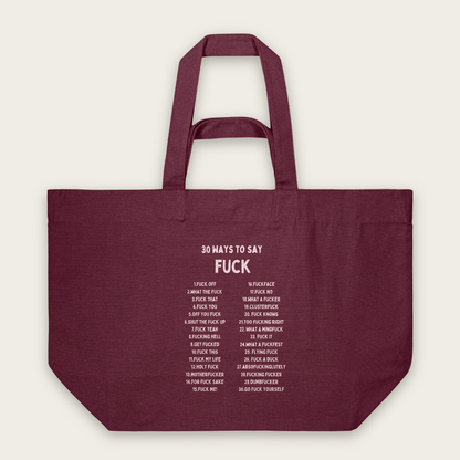 30 Ways To Say Fuck | Tote Bag in Burgundy (18434_30-Ways_STAU117_Burgundy_Tote-Bag_Mockup.png)