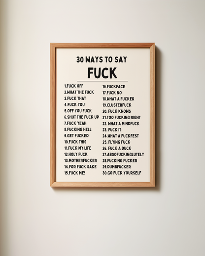 30 Ways To Say Fuck | Art Print