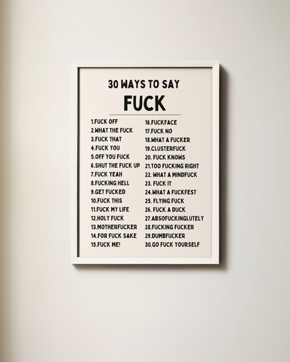 30 Ways To Say Fuck | Art Print