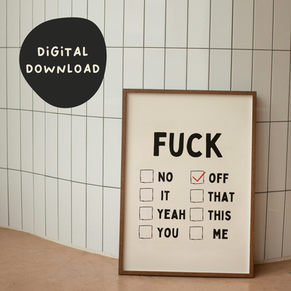 Digital Download | Fuck | Tick Box | Black and Cream