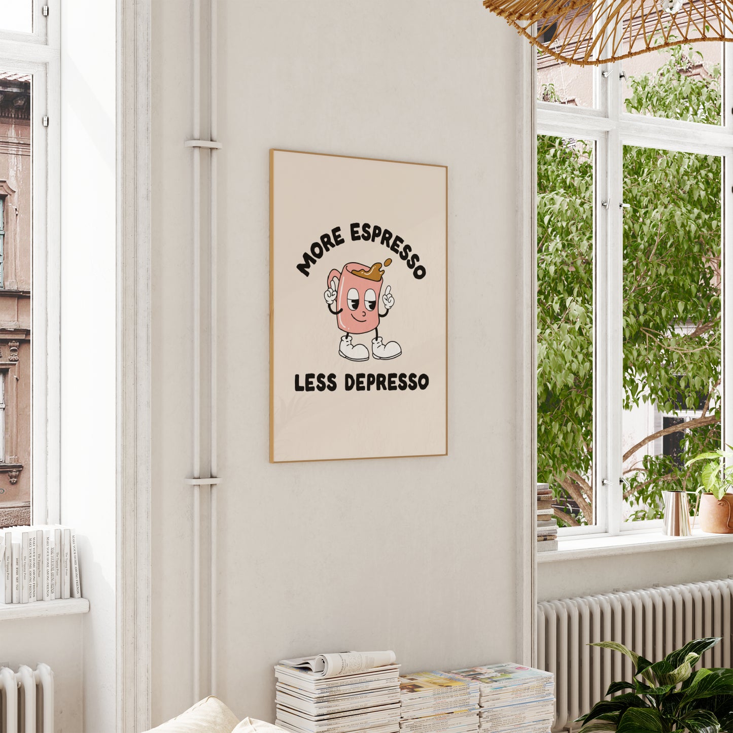 More Espresso, Less Depresso | Peach and Black | Art Print