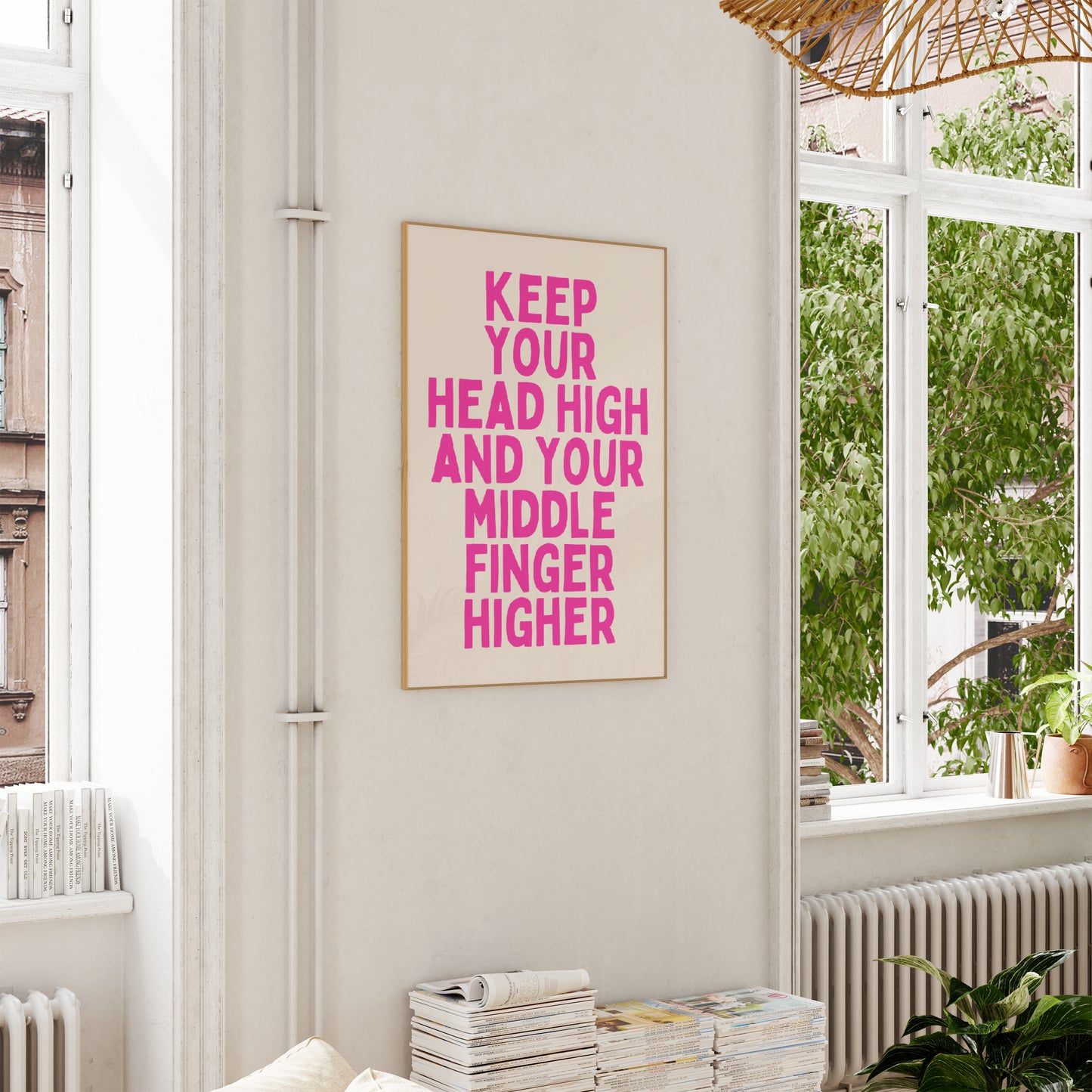 Keep Your Head High And Your Middle Finger Higher | Hot Pink and Cream | Art Print