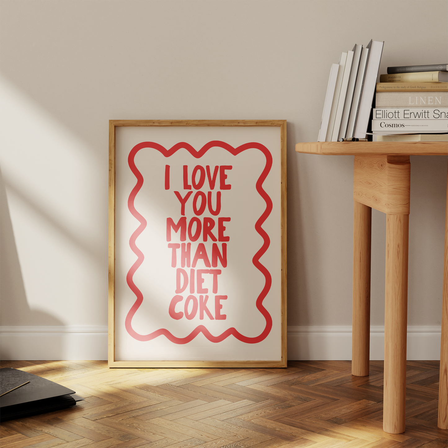 I Love You More Than Diet Coke | Red and Cream | Art Print