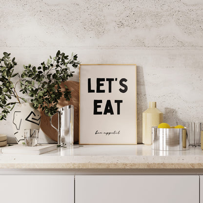 Let's Eat. Bon Appetit | Black and Cream | Art Print