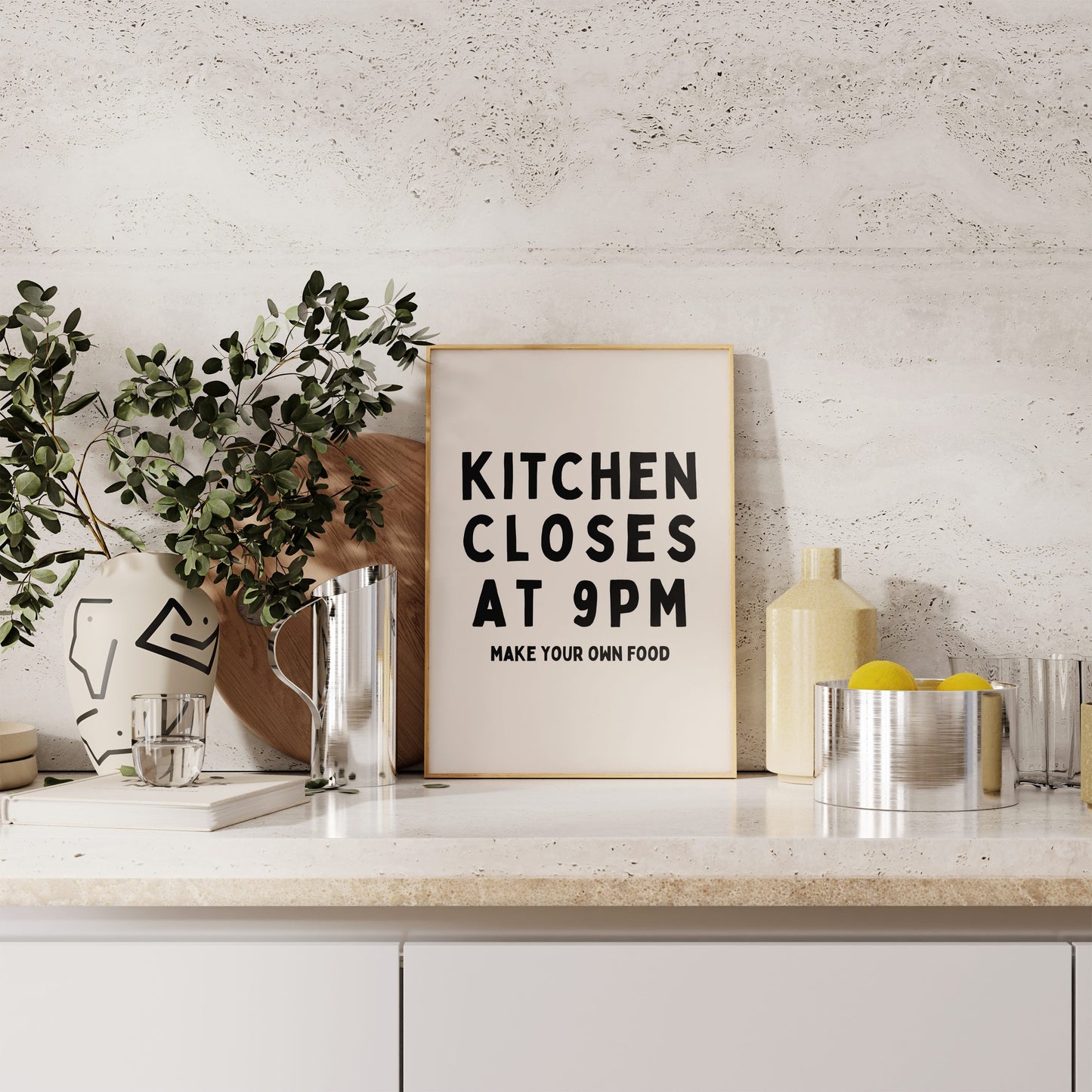 Kitchen Closes At 9pm | Black and Cream | Art Print