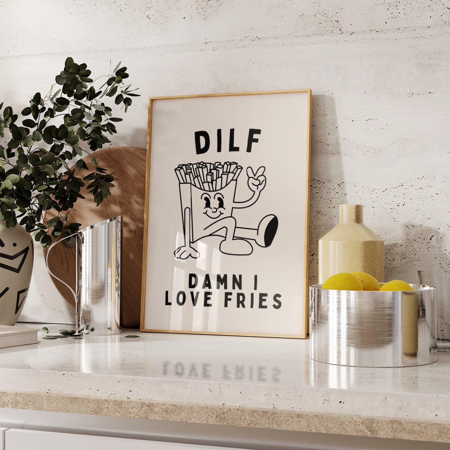 Dilf. Damn I Love Fries | Black and Cream | Art Print