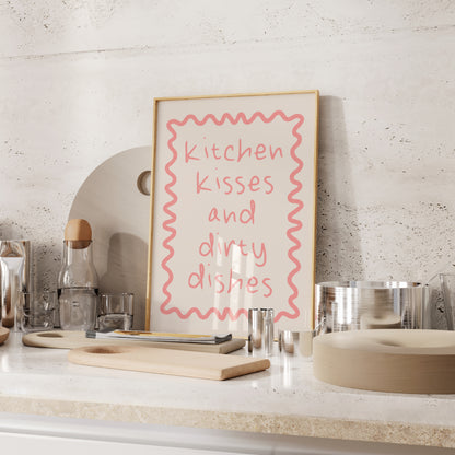 Kitchen Kisses and Dirty Dishes | Dusty Pink and Cream | Art Print