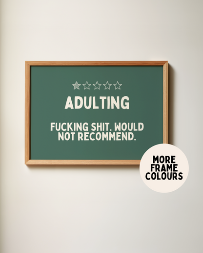 Framed | Adulting | Cream & Forest Green | Wall Art Print