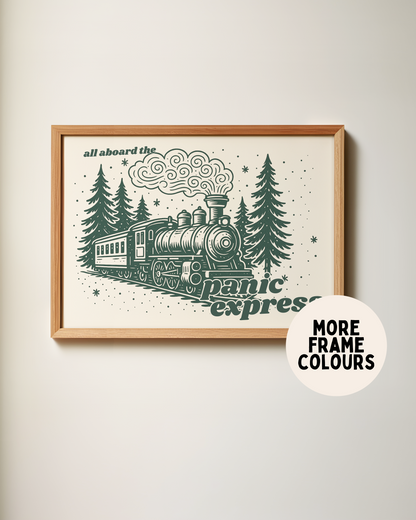 All Aboard The Panic Express | Forest Green & Cream | Christmas Art Print