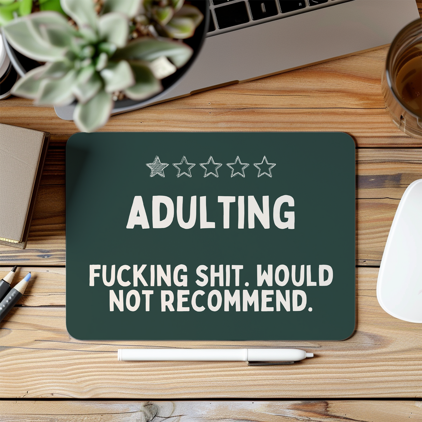 Adulting | Cream and Forest Green | Mouse Mat