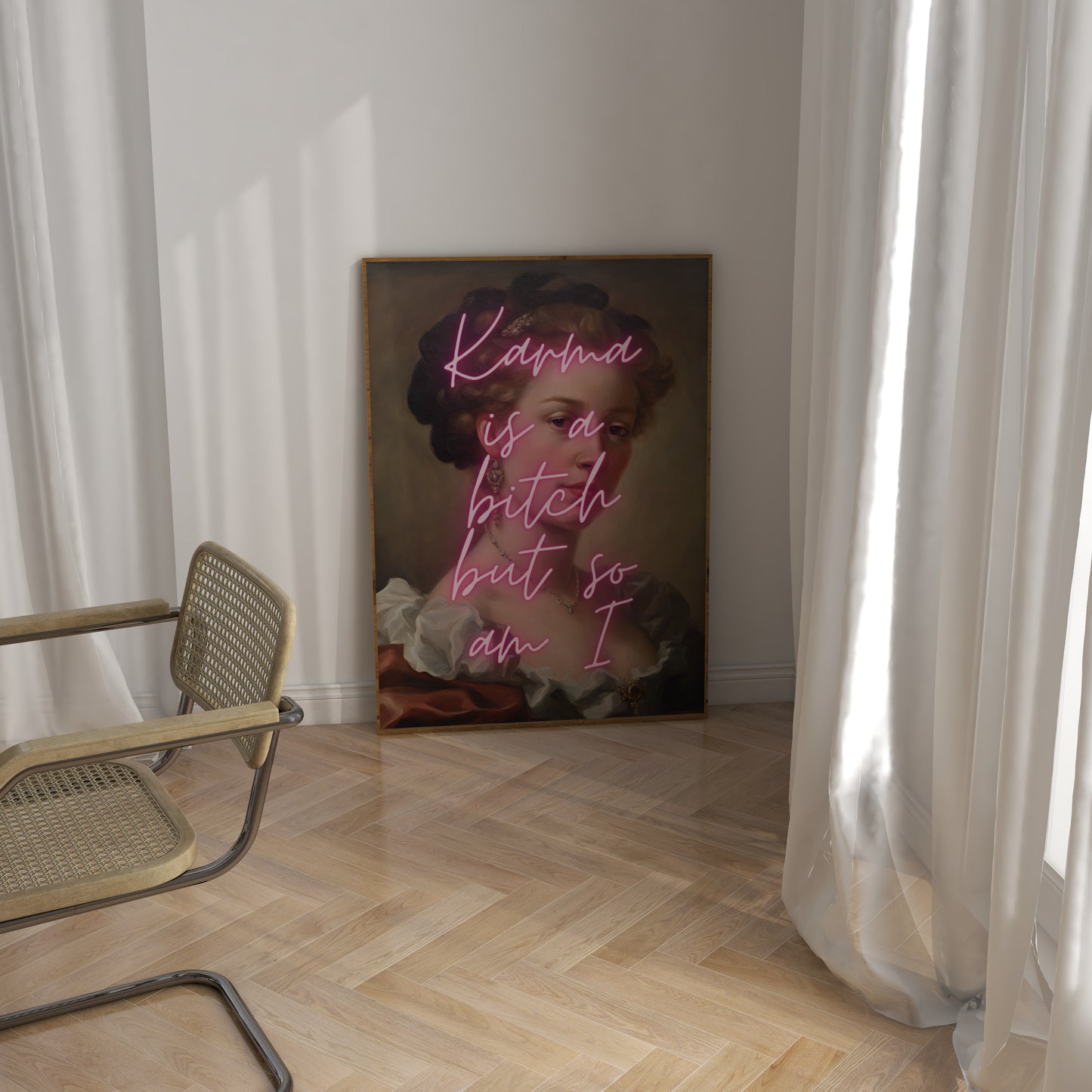 Karma Is A Bitch But So Am I | Pink | Modern Renaissance Painting |  Art Print