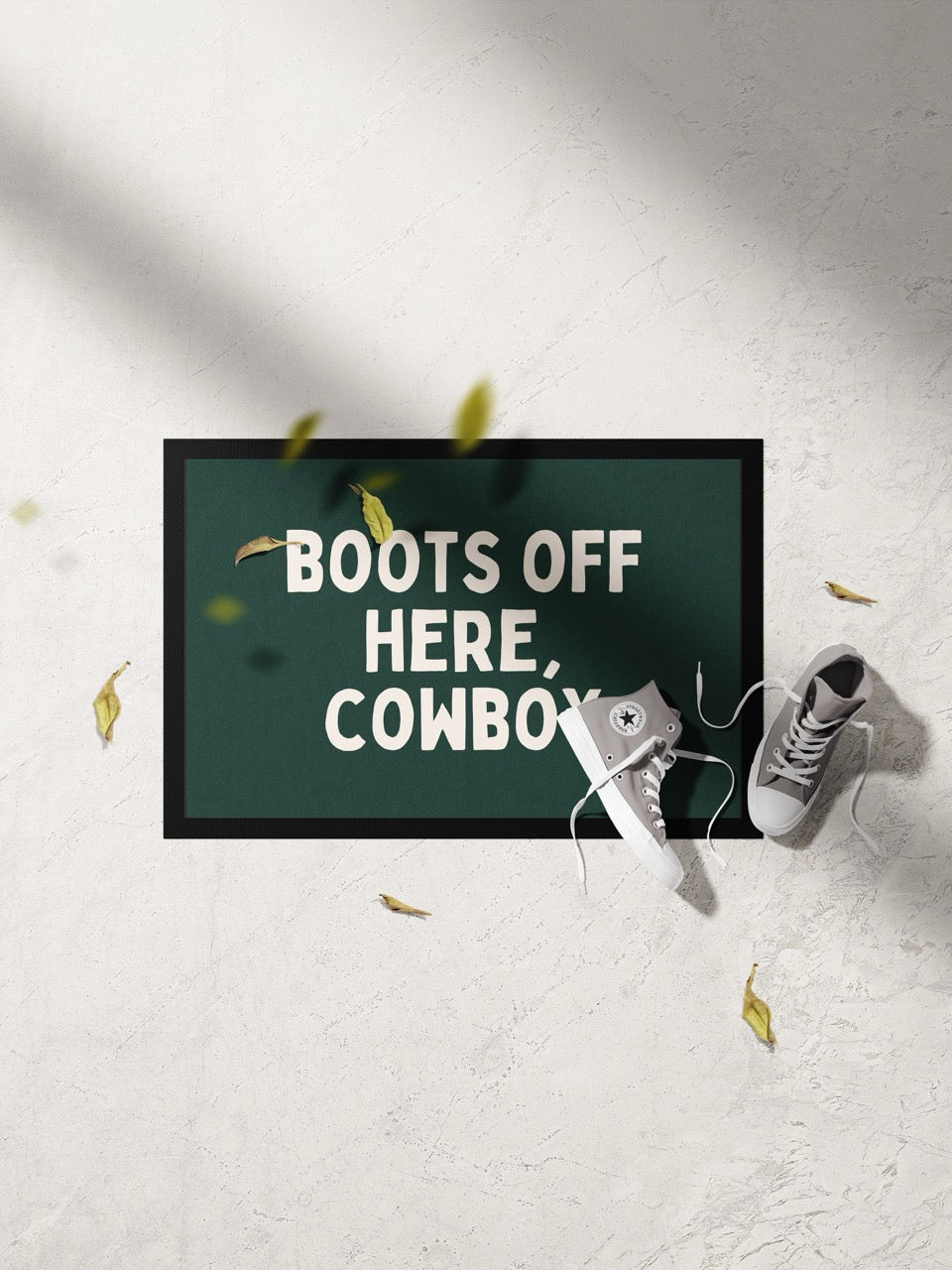 Boots Off Here Cowboy | Cream and Forest Green | Indoor Door Mat