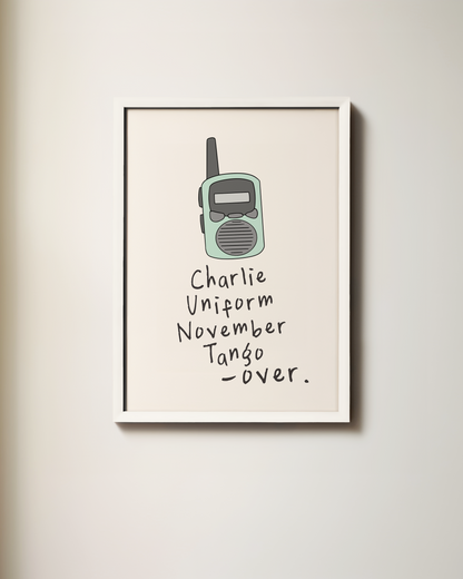 Charlie Uniform November Tango, Over | Seafoam and Cream | Art Print
