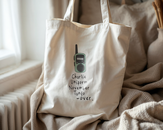 Charlie Uniform November Tango | Walkie Talkie | Natural | Organic Cotton Tote Bag