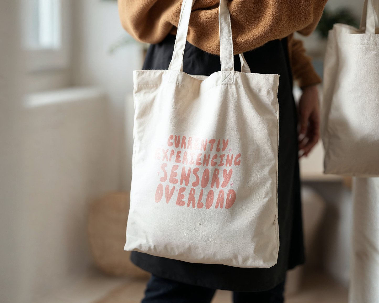 Currently Experiencing Sensory Overload | Natural & Peach | Organic Cotton Tote Bag