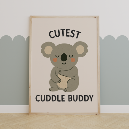 Cutest Cuddle Buddy | Black and Cream | Art Print