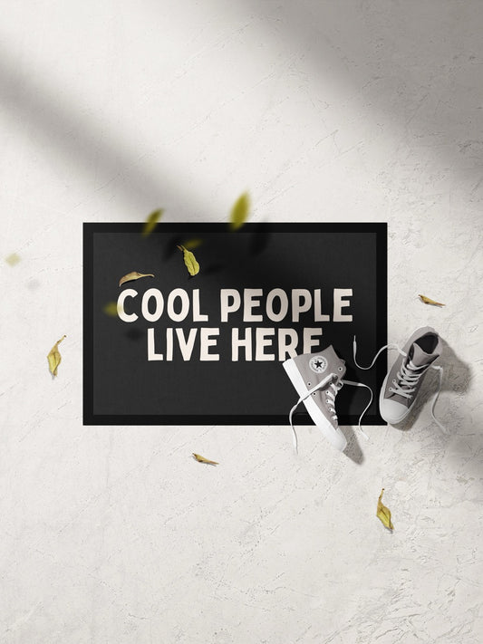 Cool People Live Here | Cream and Charcoal | Indoor Door Mat